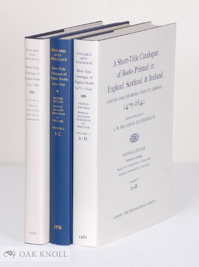 three volumes of Short Title Catalogue 2nd edition (1976-1991)